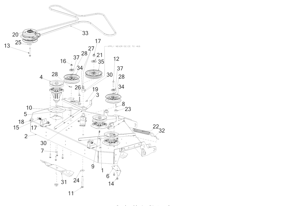Deck Diagram and Parts List for Z-FORCELX54KW (17AIDAUC010)(2017) Cub Cadet Lawn Tractor